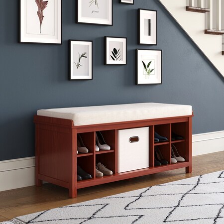 John Louis Home Solid Wood Entryway Bench - 1 Bins & 2 Shoe Divider Red Mahogany JLH-EB-M2